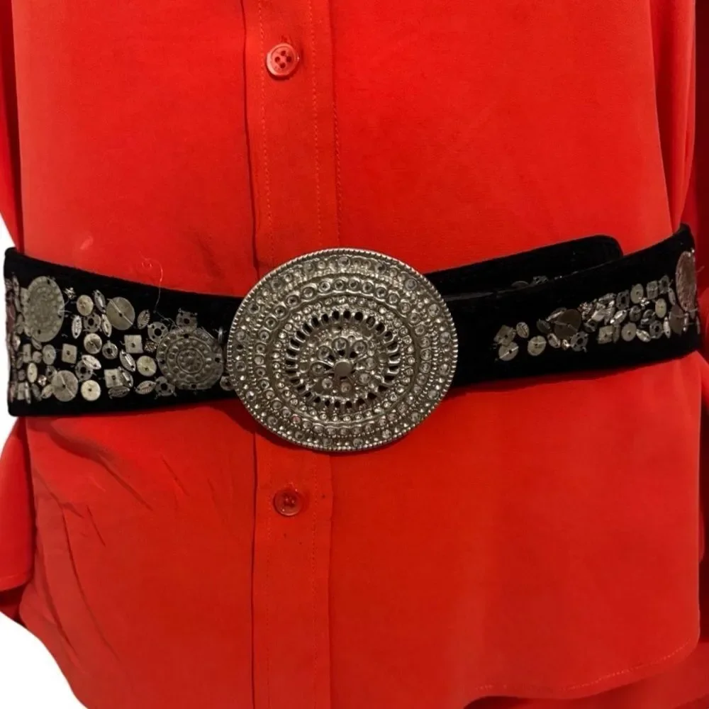 Chicos Leather Velvet Medallion Embellished Belt - Picture 2 of 16